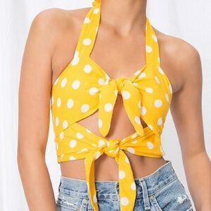 NWT! Seven Wonders Yellow Polka Dot Cutout Halter Top M/8